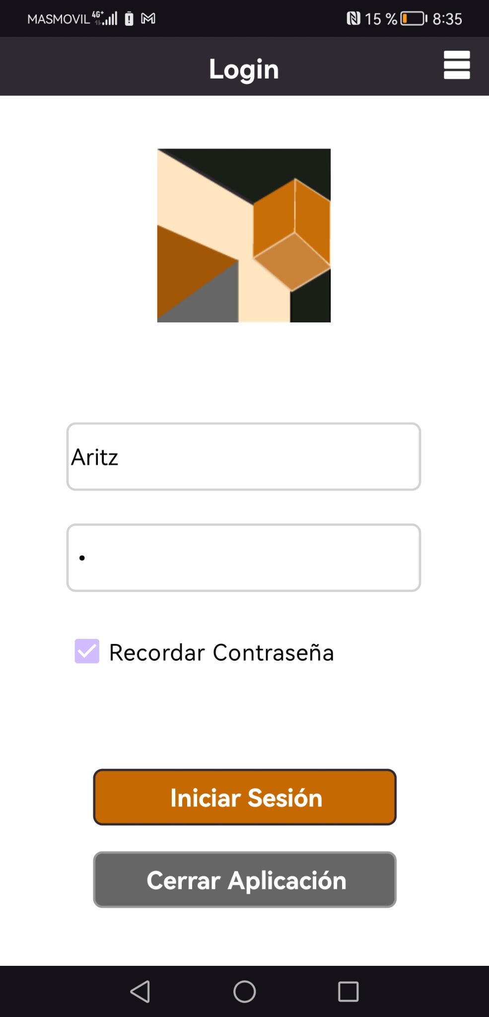 Pantalla de acceso a la aplicaci&oacute;n