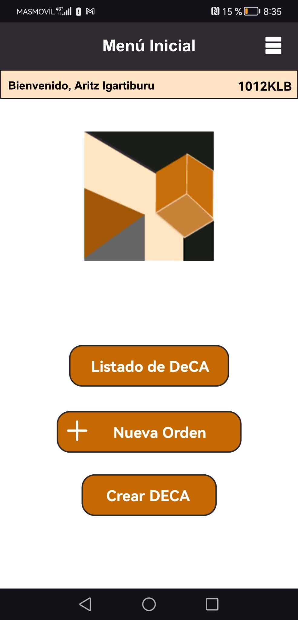 Men&uacute; inicial de la aplicaci&oacute;n DECA